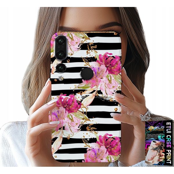 Custodia Per Huawei P20 Pro - Floreale Con Motivo A Strisce Bianche E Nere-image