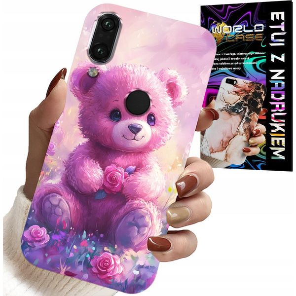 Custodia Per Huawei Y7 2019 - Simpatico Orsetto Su Sfondo Rosa, Custodia + Vetro-image