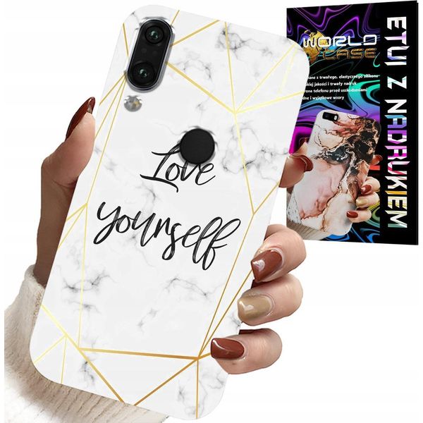 Custodia Per Huawei Y7 2019 - Marmo Bianco Con Cornici Dorate Love You-image