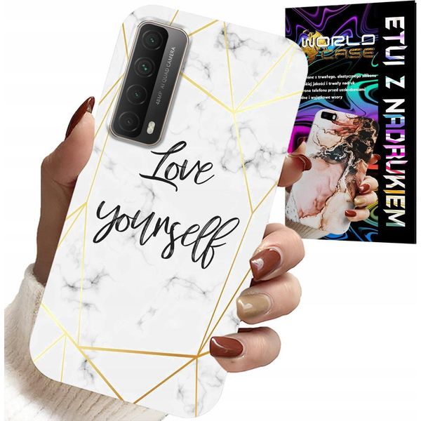 Custodia Per Huawei P Smart 2021 - Marmo Bianco Con Cornici Dorate Love You-image