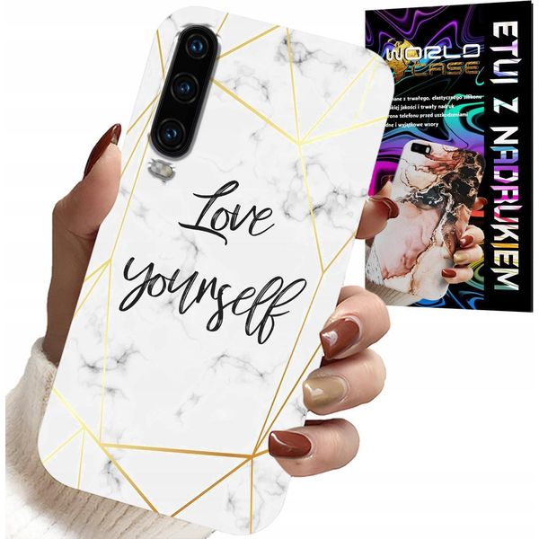 Custodia Per Huawei P30 - Marmo Bianco Con Cornici Dorate Love You-image