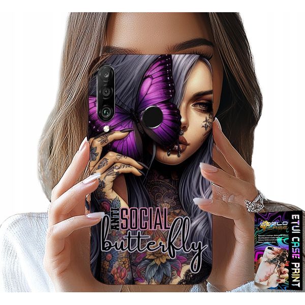Custodia Per Huawei P30 Lite - Anti Social Butterfly Pink Butterfly + Vetro-image
