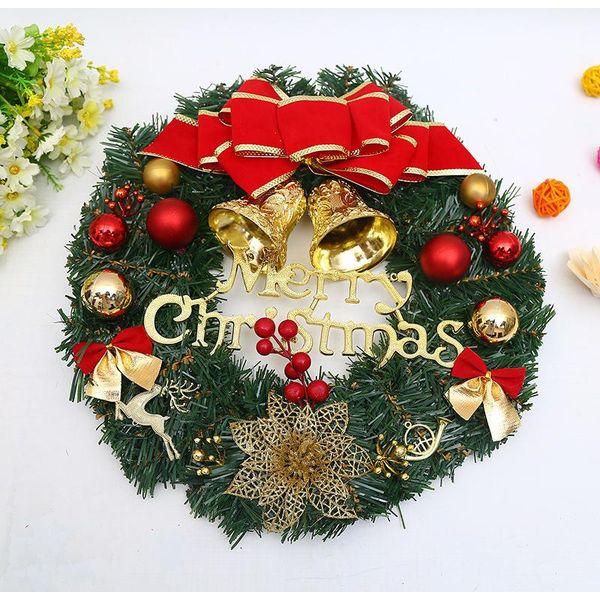Ghirlanda Natalizia Per Porta, Ghirlanda Natalizia Per Porta Da 30 Cm, Ghirlanda Natalizia Per Porta Con Fiocco, Palla, Fiori, Ghirlanda Di Abete Per Ornamento Porta Finestra, 80% Plastica, A-image
