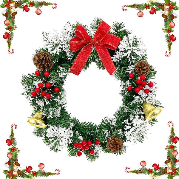Ghirlanda Di Natale Coni Di Pino Naturali E Bacche Artificiali Ghirlanda Di Natale Con Fiocco E Campanelle Decorazione Natalizia Per Porte E Finestre-image