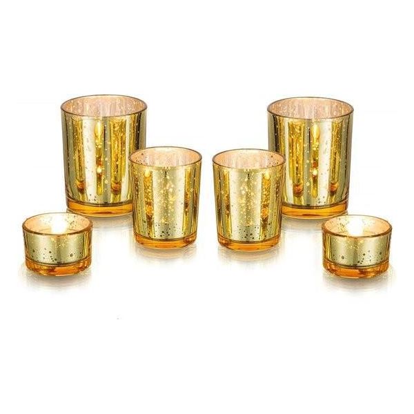 Portacandele Votive Dorati - 6 Pezzi In Vetro Di Mercurio - Portacandele Dorati In Confezione Sfusa - Decorazione Da Tavola Per Matrimoni - Decorazione Per Feste Nuziali - Natale - 2 Set-image