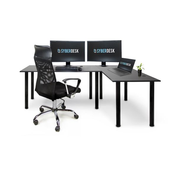 Scrivania Angolare Syberdesk Gaming Pro 197 X 132 Cm - Grande Scrivania Per Computer, Scrivania Angolare, Scrivania Per Ufficio E Giochi (Destra, Nero)-image