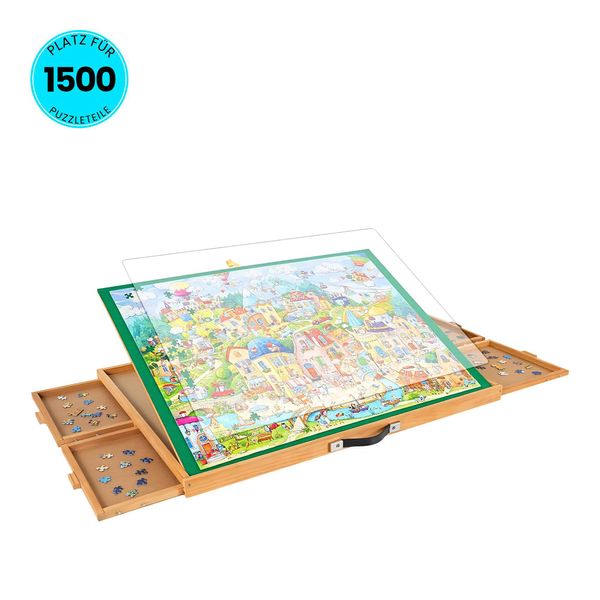 Piecepro Tavola Puzzle Regolabile Con 6 Cassetti - 1500 Pezzi - Tavola Puzzle Con Sistema Di Archiviazione - 90 X 69 Cm - Tappetino Per Puzzle - Portapuzzle - Puzz-image