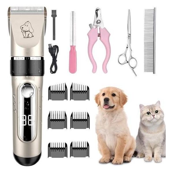 Tagliacapelli Per Animali Domestici, Tagliacapelli Elettrico Professionale Per Animali Domestici, Rasoio Senza Fili E Ricaricabile Per Cani E Gatti, Impermeabile IPX7, Lavaggio Completo Del Corpo Con 6 Pettini Guida-image