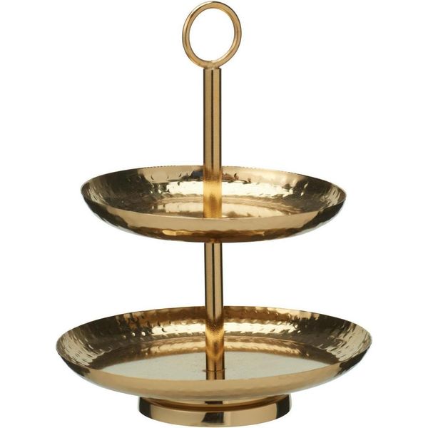 H&S Decoration | Portavivande - Etagere - Rotondo 15 X 15 X 20 Cm - Colore Oro - Piatto Da Portata - 2 Livelli - Metallo-image