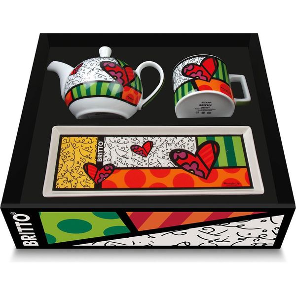Gilde 3Tlg. Set, Tablett, Tasse / Becher, Teekanne, "Heart"", Porzellan, Mehrfarbig, Ve 1, L. 10 Cm, B. 26 Cm 81359"-image