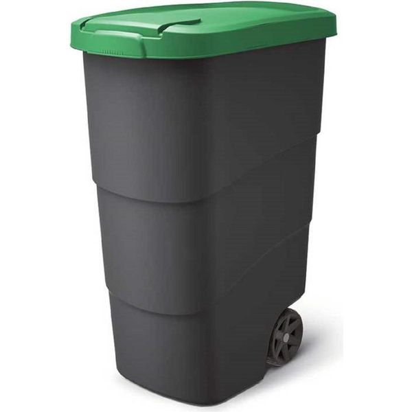Prosperplast Wheeler Portarifiuti 90L Con Ruote E Coperchio Portarifiuti Grande Portarifiuti Grande Portarifiuti Portarifiuti Universale Plastica Verde-image