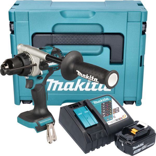 Makita Dhp 492 RF1J Avvitatore A Percussione A Batteria 18 V 141 Nm Brushless + 1X Batteria 3,0 Ah + Caricabatteria + Makpac-image