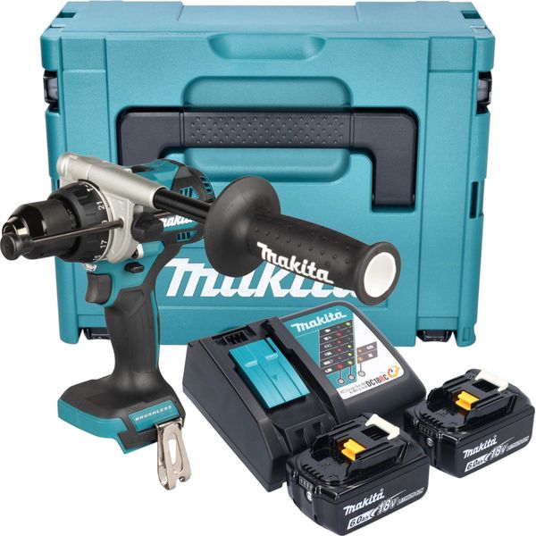 Makita Dhp 492 Rgj Avvitatore A Percussione A Batteria 18 V 141 Nm Brushless + 2X Batteria 6,0 Ah + Caricabatteria + Makpac-image