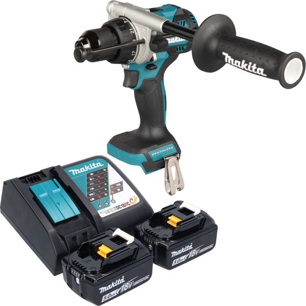 Makita Dhp 492 Rt Trapano Avvitatore A Percussione A Batteria 18 V 141 Nm Brushless + 2X Batteria 5,0 Ah + Caricabatteria-image