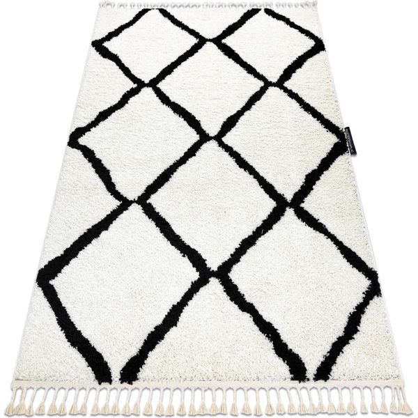 Tappeto Berber Cross Bianco Frange Berbero Marocchino Shaggy Bianca 180X270 Cm-image