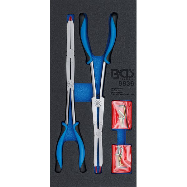 Bgs Inserto Carrello Da Officina 1/3: Set Di Pinze Per Anelli Elastici A Doppio Snodo Con Punte Intercambiabili 345 Mm - 9836-image