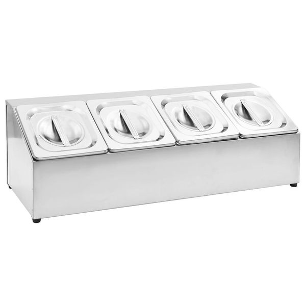 Vidaxl Supporto Gastronorm Con 4 Contenitori Gn 1/6 In Acciaio Inox-image