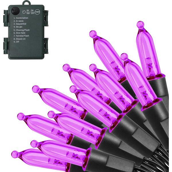 10M Led Luci Fata Batteria Albero Di Natale Cavo Luci Fata Verde 8 Modalità Con Timer Pvc Impermeabile Interno Giardino Festa Decorazione Di Natale, Viola-image