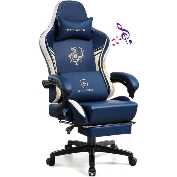 Gtplayer Sedia Da Gioco Sedia Da Gioco Con Altoparlanti Bluetooth E Poggiapiedi, Sedia Da Ufficio Serie Dragon, Sedia Girevole Ergonomica, Sedia Per Computer Blu-image