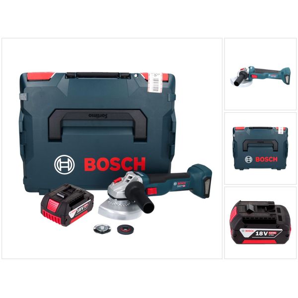 Bosch Gws 18V-10 Smerigliatrice Angolare Professionale A Batteria 18 V 125 Mm Brushless + 1X Batteria Ricaricabile 5,0 Ah + L-Boxx - Senza Caricabatterie-image