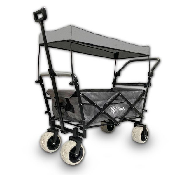 Rijoka Carrello Pieghevole / Carrello A Mano | Con Tetto E Ruote Trasversali | Asta Telescopica | Grigio Jeans-image