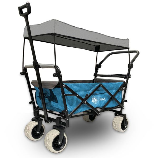 Rijoka Carrello Pieghevole / Carrello A Mano | Con Tetto E Ruote Trasversali | Asta Telescopica | Blu Jeans-image