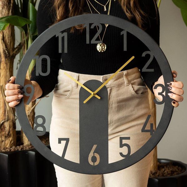 Opviq, Etta- ATP1509, Nero, Orologi Da Parete, 48 X 48 Cm, 100% Acciaio (Spessore: 1-image