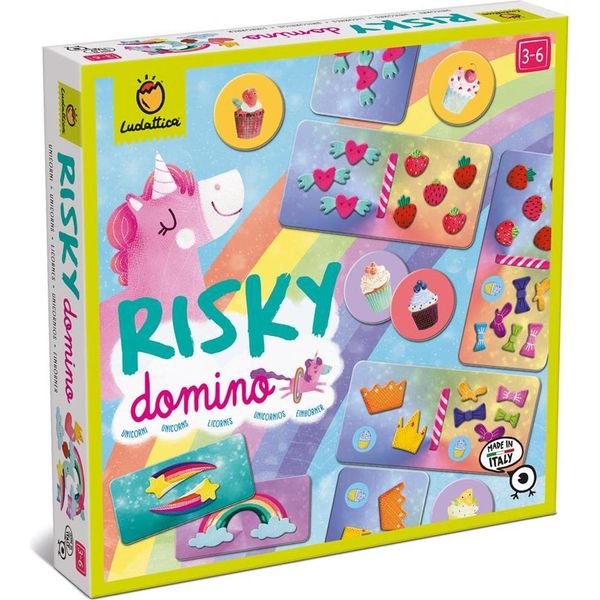 Ludattica Giocattolo Educativo Risky Domino - Unicorno Scatola Di Cartone-image