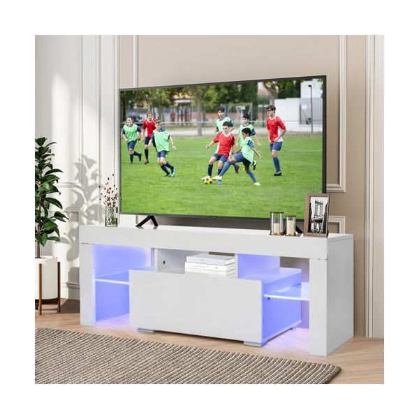 Mobile Tv Fch Con Illuminazione A Led E Lavagna Tv A 1 Cassetto 130 X 35 X 45 Cm Bianco-image