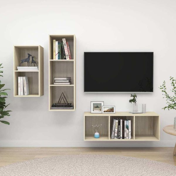 Maison Exclusive - Set Mobili Tv 3 Pz Rovere Sonoma In Legno Multistrato-image