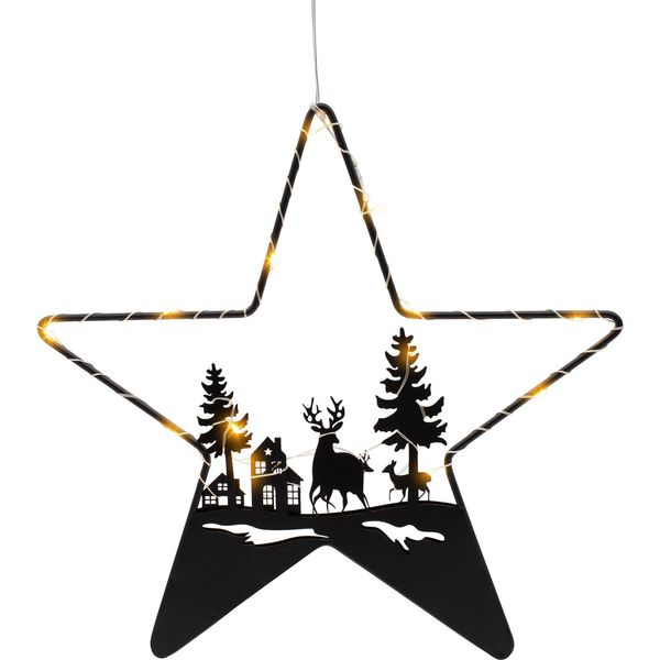 Stella Illuminata Con Paesaggio - Circa 30 Cm - Stella Decorativa In Metallo Da Appendere-image