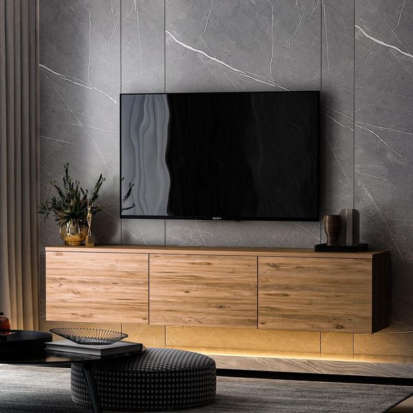 Skye Decor, Neon Illuminato - Pino Atlantico, Supporto Tv, 100 % Pannelli Rivestiti In Melamina, Pino Atlantico, 160 X 32 X 35 Cm-image