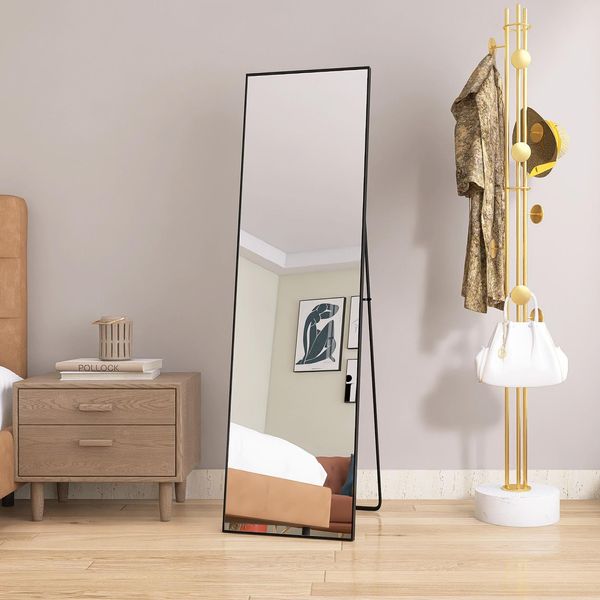 Cdglobal Specchio A Figura Intera Con Cornice In Metallo Nero 140X40Cm, Specchio Hd Grande Armadio Specchio Rettangolare Alto Per Soggiorno O Spogliatoio, Nero-image