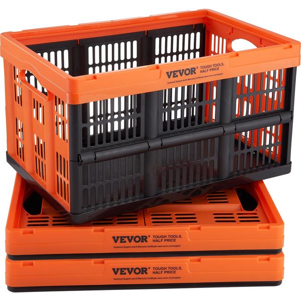 Vevor Set Di 3 45L Scatola Pieghevole Professionale In Pp Scatola Di Trasporto Scatola Di Stoccaggio Pieghevole Con Maniglia Scatole Impilabili Scatola Di Stoccaggio Scatole Pieghevoli Scatole Impilabili Per Stoccaggio E Trasporto Arancione-image