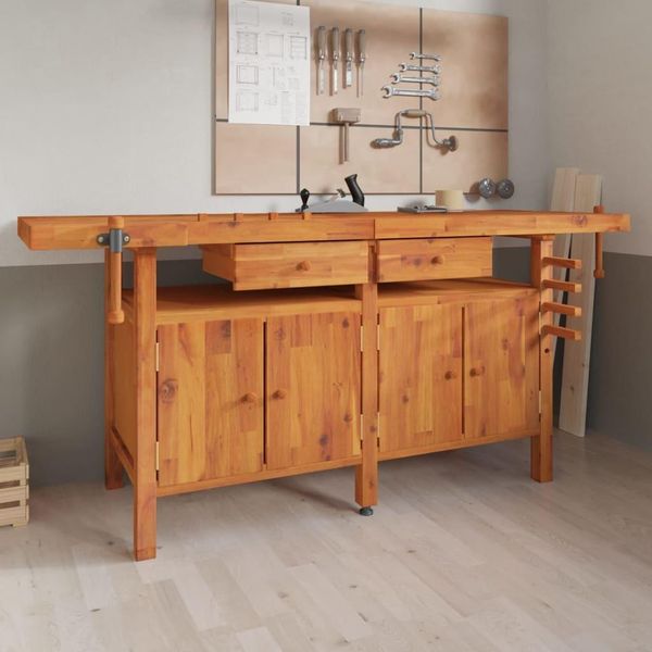 The Living Store Banco Da Lavoro Con Cassetti Morse 192X62X83 Cm In Legno Di Acacia-image