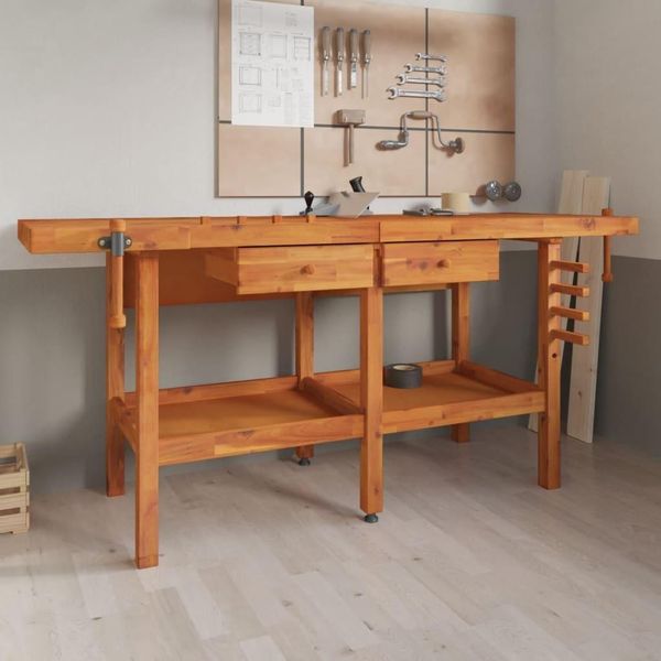 The Living Store Banco Da Lavoro Con Cassetti Morse 192X62X83 Cm In Legno Di Acacia-image