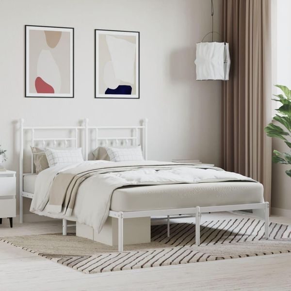 Vidaxl Struttura Letto Con Testata In Metallo Bianco 140X190 Cm - Struttura Letto - Cornici Letto - Struttura Letto - Letto-image