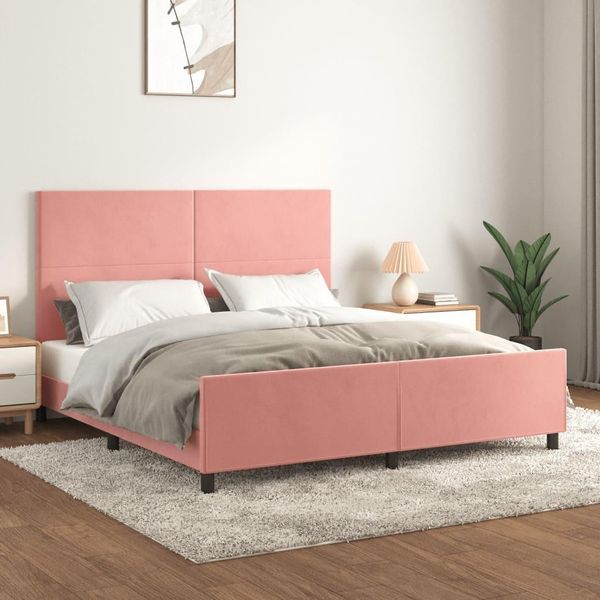 Vidaxl Letto Con Testiera Rosa 160X200 Cm In Velluto - Letto Con Testiera - Letto Con Testiera - Letto - Letto Con Testiera-image