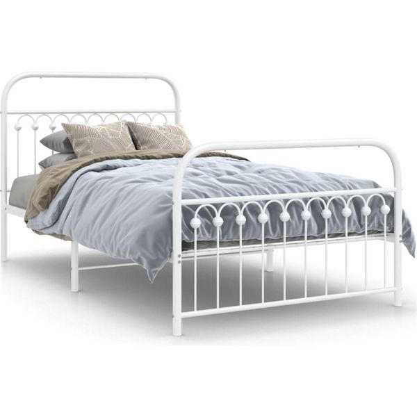 Vidaxl Struttura Letto Con Testiera E Pediera In Metallo Bianco 107X203 Cm-image