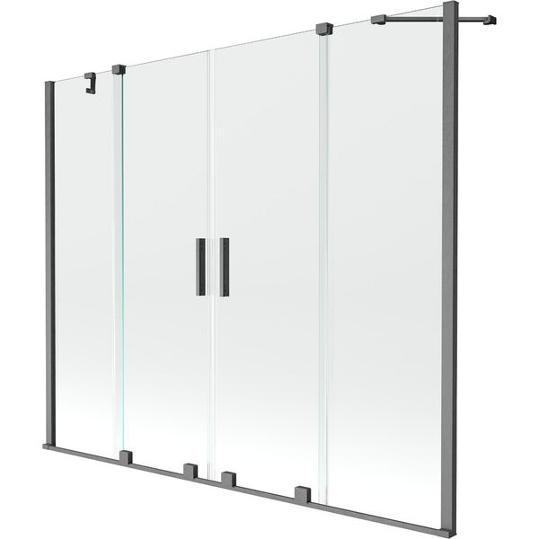 Mexen Velar Duo Paratia Per Vasca Da Bagno Scorrevole A 2 Ante 180 X 150 Cm, Trasparente, Grigio Canna Di Fucile Spazzolato-image