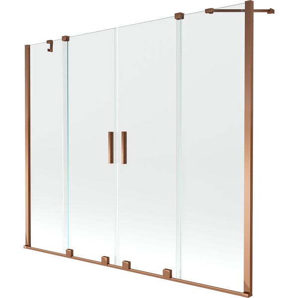 Mexen Velar Duo Paratia Per Vasca Da Bagno A 2 Ante Scorrevoli 200 X 150 Cm, Trasparente, Oro Rosa - 896-200-000-02-60-image