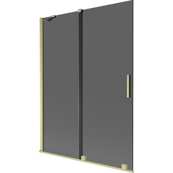 Mexen Velar Paravento Per Vasca Da Bagno A 2 Ante Scorrevole 130 X 150 Cm, Grafite, Oro Spazzolato - 896-130-000-41-55-image