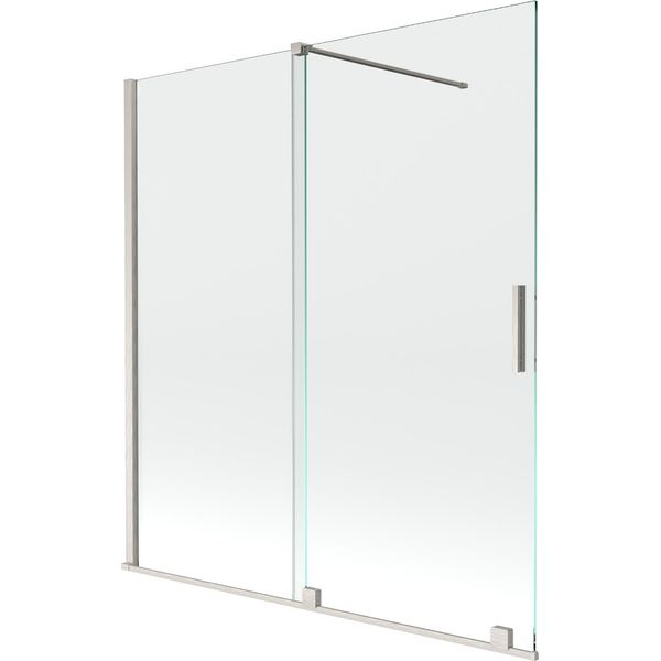 Mexen Velar Paratia Vasca Da Bagno Scorrevole A 2 Ante 150 X 150 Cm, Trasparente, Nichel Spazzolato - 896-150-000-01-97-image