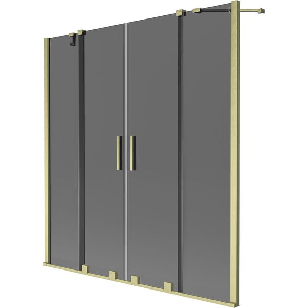 Mexen Velar Duo Paratia Per Vasca Da Bagno A 2 Ante Scorrevoli 140 X 150 Cm, Grafite, Dorato Spazzolato - 896-140-000-42-55-image