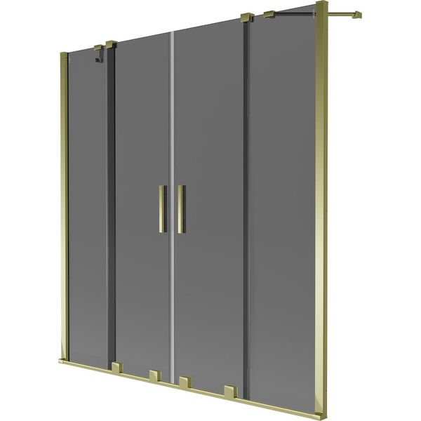 Mexen Velar Duo Paratia Da Vasca Da Bagno A 2 Ante Scorrevole 150 X 150 Cm, Grafite, Dorato - 896-150-000-42-50-image