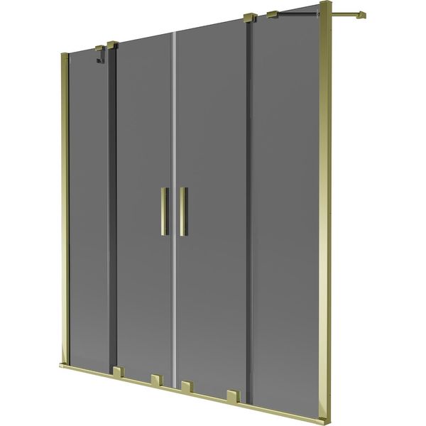 Mexen Velar Duo Parete Per Vasca Da Bagno A 2 Ante Scorrevoli 160 X 150 Cm, Grafite, Oro - 896-160-000-42-50-image