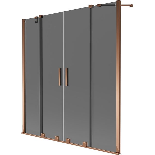 Mexen Velar Duo Paravento Per Vasca Da Bagno A 2 Ante Scorrevoli 140 X 150 Cm, Grafite, Oro Rosa - 896-140-000-42-60-image