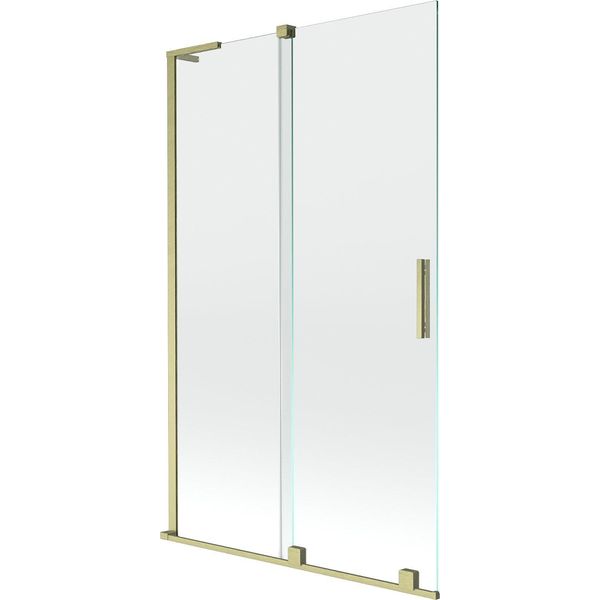 Mexen Velar L Paratia Per Vasca Da Bagno A 2 Ante Scorrevoli 110 X 150 Cm, Trasparente, Oro Spazzolato - 896-110-003-01-55-image