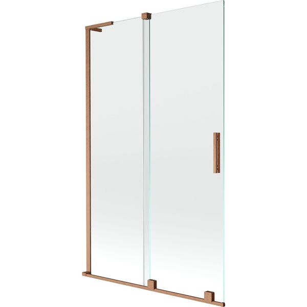 Mexen Velar L Paravento Per Vasca Da Bagno A 2 Ante Scorrevoli 110 X 150 Cm, Trasparente, Rame Spazzolato - 896-110-003-01-65-image