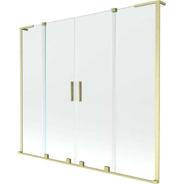 Mexen Velar L Duo Paravento Per Vasca Da Bagno A 2 Ante Scorrevoli 180 X 150 Cm, Trasparente, Oro Spazzolato - 896-180-003-02-55-image